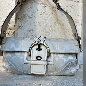 Coach White Cream Braided Soho Buckle Baguette Shoulder Bag